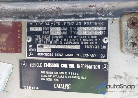 1983 Mercedes-Benz 380 Sl из США, поврежденный, VIN WDBBA45AXDB028458